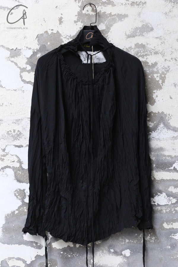 ARCHIVIO J.M.Ribot 24 spring and summer drawstring collar pleated vintage silk shirt black AWSH21/SB-HEI